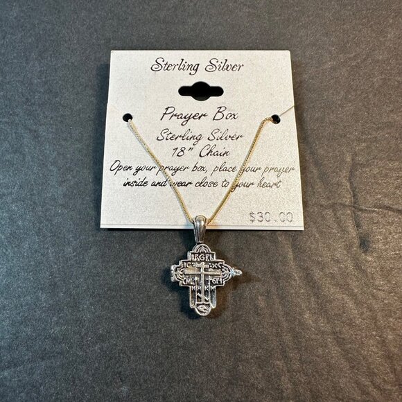Sterling Silver Prayer Box 925 Cross Pendant Necklace With 18" Chain - Picture 4 of 5
